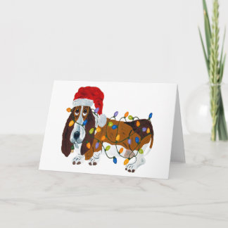 Cartes Pour Fêtes Annuelles Basset Tangé Dans Les Lumières De Noël