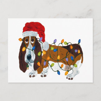 Cartes Pour Fêtes Annuelles Basset Tangled In Christmas Lights