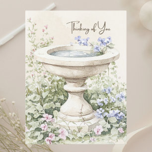 Cartes Pour Fêtes Annuelles Bassin d'oiseaux à aquarelle "Thinking of You" dan