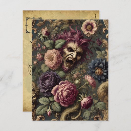 Cartes Pour Fêtes Annuelles Batailles et fleurs baroques - Design floral gothi (Devant / Derrière)