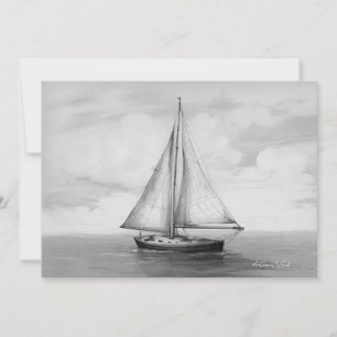 Cartes Pour Fêtes Annuelles Bateau à voile noir et blanc dessiné à la main pou