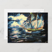 Cartes Pour Fêtes Annuelles Bateau d'arbre de Noël (Devant / Derrière)