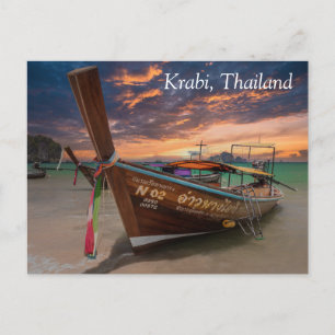 Cartes Pour Fêtes Annuelles Bateau longue queue au coucher du soleil, Krabi, T