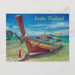 Cartes Pour Fêtes Annuelles Bateau longue queue sur la plage, Krabi, Thaïlande