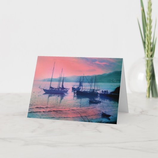 CARTES POUR FÊTES ANNUELLES BATEAUX DANS LA MISTE DU SOIR (Devant)