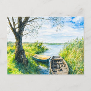 Cartes Pour Fêtes Annuelles Bateaux Willow rivière calme aquarell havelland