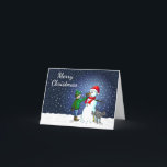 Cartes Pour Fêtes Annuelles Bâtiment Snowman<br><div class="desc">Le garçon a construit un bonhomme de neige que son chien tient debout et urine pendant que le garçon donne à l'homme de neige un nez de carotte.</div>