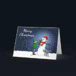 Cartes Pour Fêtes Annuelles Bâtiment Snowman<br><div class="desc">Le garçon a construit un bonhomme de neige que son chien tient debout et urine pendant que le garçon donne à l'homme de neige un nez de carotte.</div>