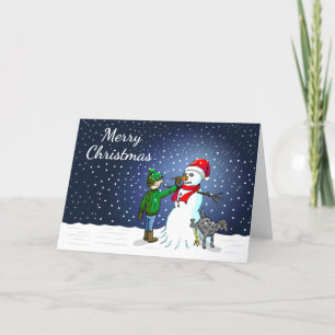 Cartes Pour Fêtes Annuelles Bâtiment Snowman