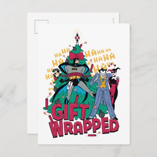 Cartes Pour Fêtes Annuelles Batman| Cadeaux Batman & Robin enveloppés dans l'a (Devant / Derrière)