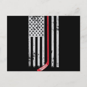 Cartes Pour Fêtes Annuelles Bâton de hockey rouge drapeau américain Hockey USA