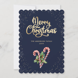 Cartes Pour Fêtes Annuelles Bâtons de bonbon bleu aux baies de houx de Noël