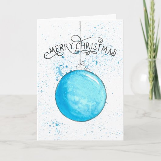 Cartes Pour Fêtes Annuelles Bauble de Noël - Aquarelle Bleue (Devant)