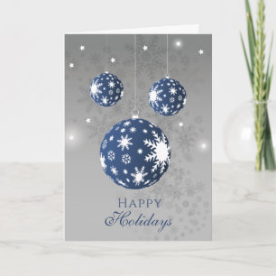 Cartes Pour Fêtes Annuelles Baubles bleus, flocon de neige Noël, Nouvel An