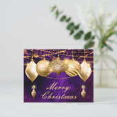 Cartes Pour Fêtes Annuelles Baubles de Noël pourpre et or (Debout devant)