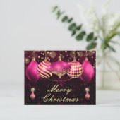 Cartes Pour Fêtes Annuelles Baubles de Noël rose et or (Debout devant)