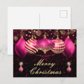 Cartes Pour Fêtes Annuelles Baubles de Noël rose et or (Devant / Derrière)