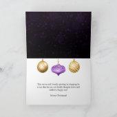 Cartes Pour Fêtes Annuelles Baubles de Noël violet et or (Intérieur)