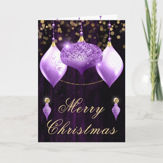 Cartes Pour Fêtes Annuelles Baubles de Parties scintillant violette Noël (Devant)