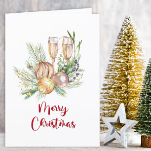 Cartes Pour Fêtes Annuelles Baubles et Champagne Salutation de Noël
