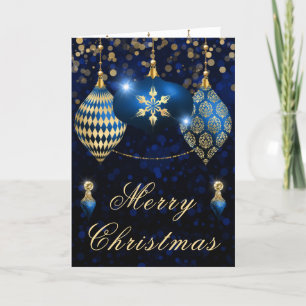 Cartes Pour Fêtes Annuelles Baubles Royal Blue & Gold Parties scintillant Noël