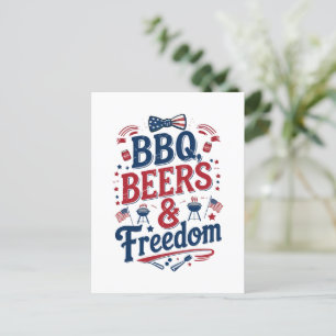 Cartes Pour Fêtes Annuelles BBQ, Bières & Liberté - Vibes 4 juillet rétro