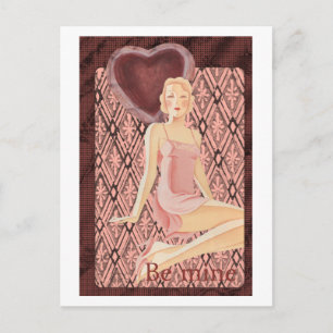Cartes Pour Fêtes Annuelles Be Mine Valentine art déco femme robe rouge coeur