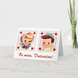 Cartes Pour Fêtes Annuelles Be Mine Valentine Retro Cute Garçon and Girl