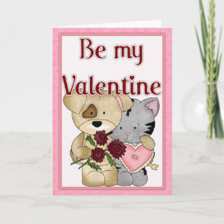 Cartes Pour Fêtes Annuelles Be My Valentine Cat & Dog Grey Card d3