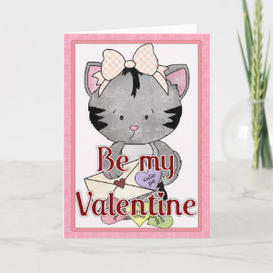 Cartes Pour Fêtes Annuelles Be My Valentine Kitty Cat Grey Card d3
