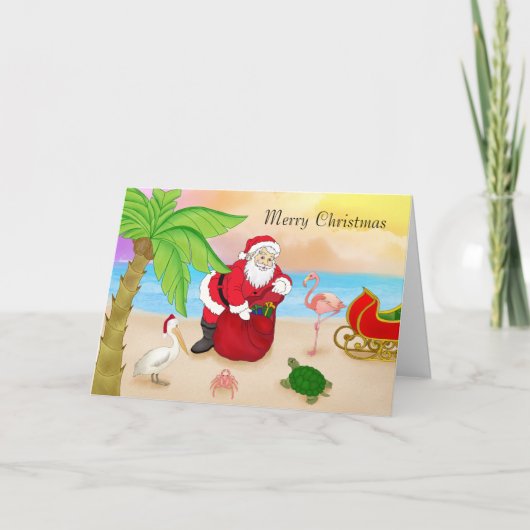 Cartes Pour Fêtes Annuelles Beach Père Noël (Devant)