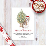 Cartes Pour Fêtes Annuelles Beagle et chien animal de compagnie de Noël<br><div class="desc">Cette adorable carte de Noël à thème beagle présente un beagle portant un chapeau de Père Noël assis devant un sapin éclairé. L'accueil sur la carte dit "Joyeux Noël" "Que tout ce qui est beau et vous apporte la joie soit à vous cette saison des fêtes et dernière toute l'année"...</div>