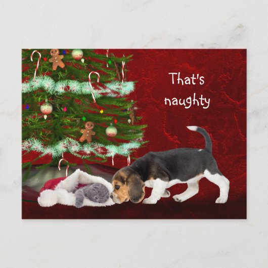 Cartes Pour Fêtes Annuelles Beagle et coquin Noël (Devant)
