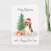 Cartes Pour Fêtes Annuelles Beagle Joyeux Noël Festif Père Noël Chien (Devant)