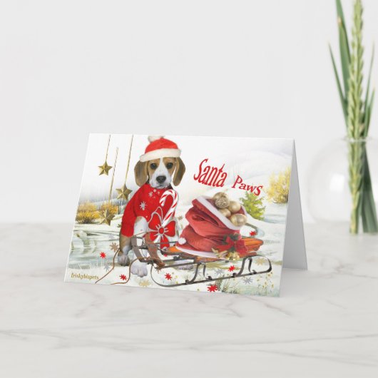 Cartes Pour Fêtes Annuelles Beagle Père Noël et cadeaux d'amis (Devant)