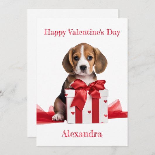 Cartes Pour Fêtes Annuelles Beagle personnalisé en boîte avec Valentine Bow (Devant / Derrière)