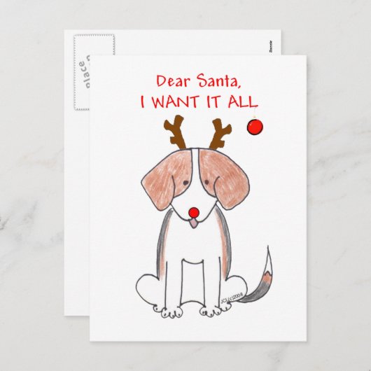 Cartes Pour Fêtes Annuelles Beagle Santa (Devant / Derrière)