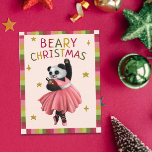Cartes Pour Fêtes Annuelles Beaire rose mignonne Ballet de Noël Danse Panda