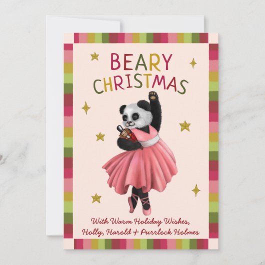 Cartes Pour Fêtes Annuelles Beaire rose mignonne Ballet de Noël Danse Panda (Devant)