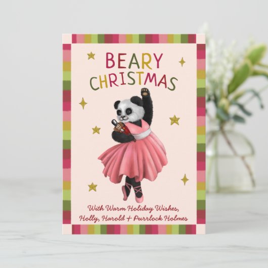 Cartes Pour Fêtes Annuelles Beaire rose mignonne Ballet de Noël Danse Panda (Debout devant)