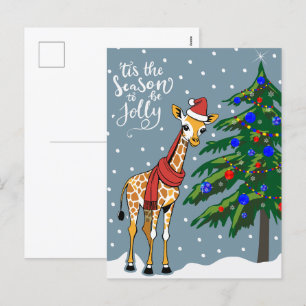 Cartes Pour Fêtes Annuelles Béanie de la jolie Giraffe et Écharpe avec sapin d