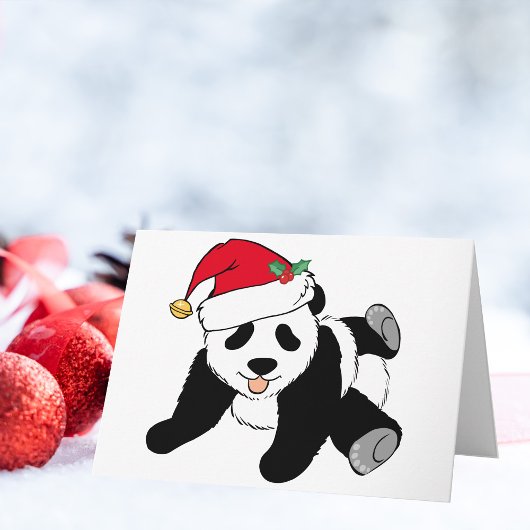 Cartes Pour Fêtes Annuelles Bear de panda de Noël mignonne à Santa Hat