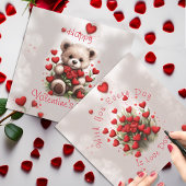 Cartes Pour Fêtes Annuelles Bear en Teddy mignonne avec Roses & Coeurs Valenti