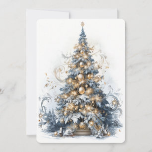Cartes Pour Fêtes Annuelles Beau arbre de Noël bleu et or