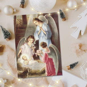 Cartes Pour Fêtes Annuelles Beau bébé Vintage Jésus et Anges Noël