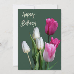 Cartes Pour Fêtes Annuelles Beau boho floral blanc tulipes rose anniversaire