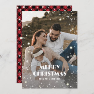 Cartes Pour Fêtes Annuelles Beau Buffle Rouge Plaid Neige Starry Photo