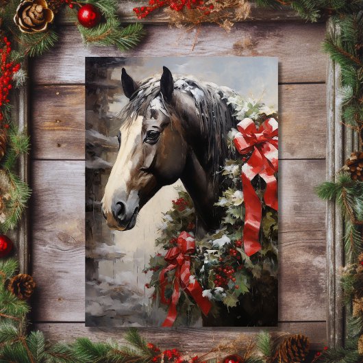 Cartes Pour Fêtes Annuelles Beau Cheval avec couronne Festive Noël
