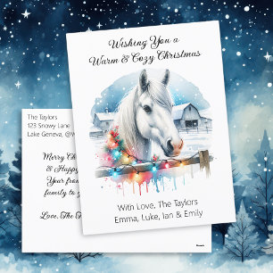Cartes Pour Fêtes Annuelles Beau Cheval Blanc à la ferme Noël