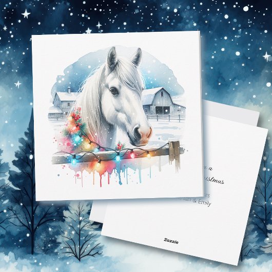 Cartes Pour Fêtes Annuelles Beau cheval blanc à la ferme pour Noël